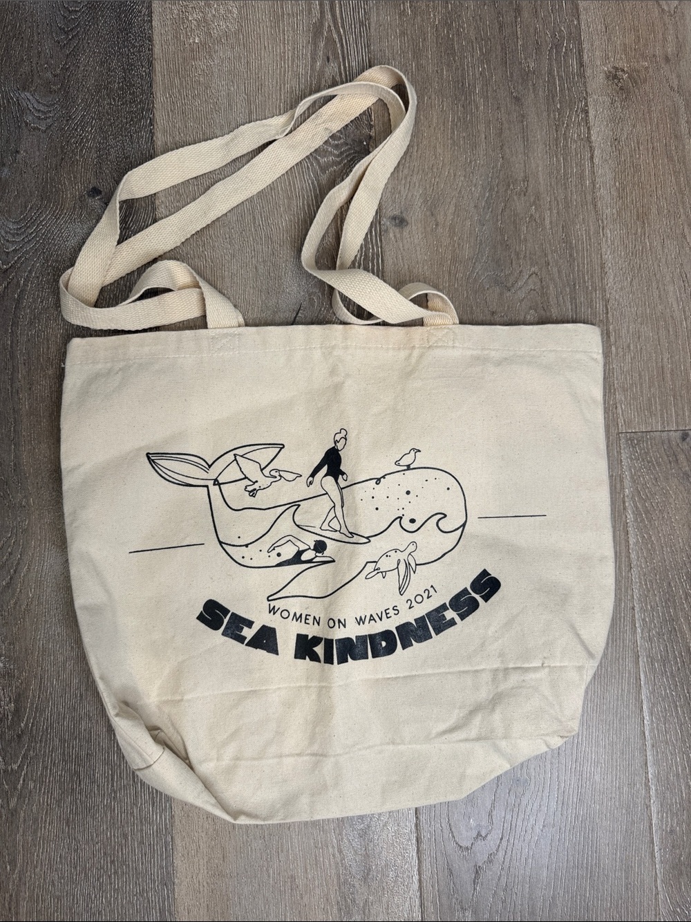 Surf Contest WOW Sea Kindness Canvas Tote Bag - Cream